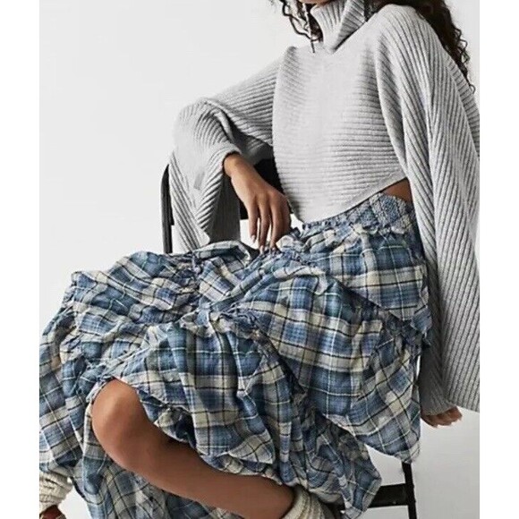 Free People Sweater Billie Mock Neck Womens XS Ivory Crop Ribbed Oversized Boho - Picture 4 of 15